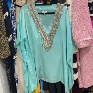 Taj Elegant Aqua Beaded Women's Top